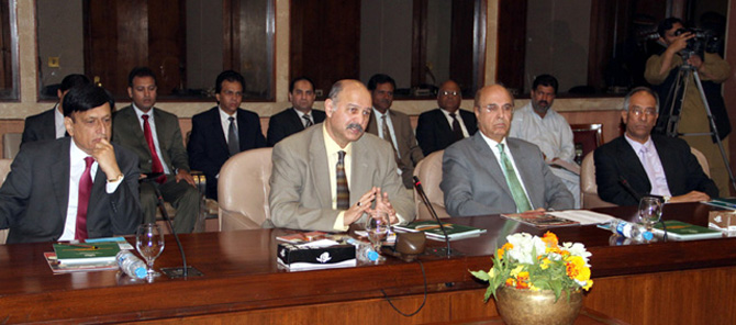 Chairman Mushahid Hussain Sayed addresses a group of participants of 97th National Management Course (NMC)